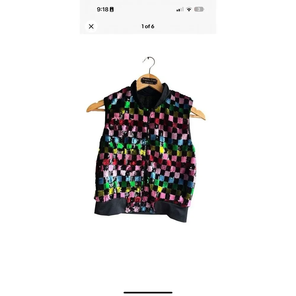 Weissman Child Small Dance Sequin Vest Black w/Sequins Multi Color Blocks